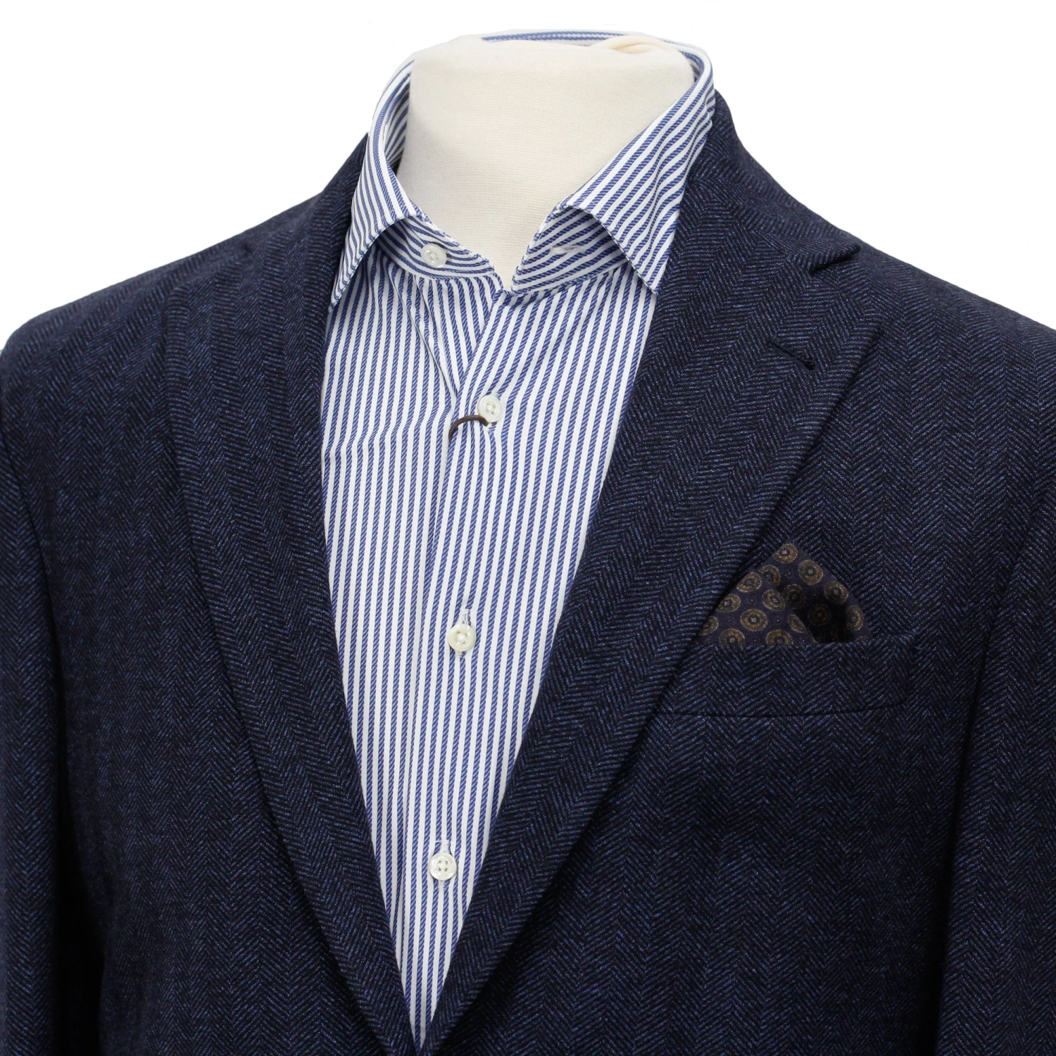 Blue Herringbone Queens Contemporary Fit Wool-Cotton Sport Jacket - Jack Victor 6 Blue Herringbone Queens Contemporary Fit Wool-Cotton Sport Jacket - Jack Victor - Image 4
