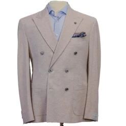 Oatmeal Double Breasted Hall Contemporary Fit Cotton Knit Sport Jacket - Jack Victor
