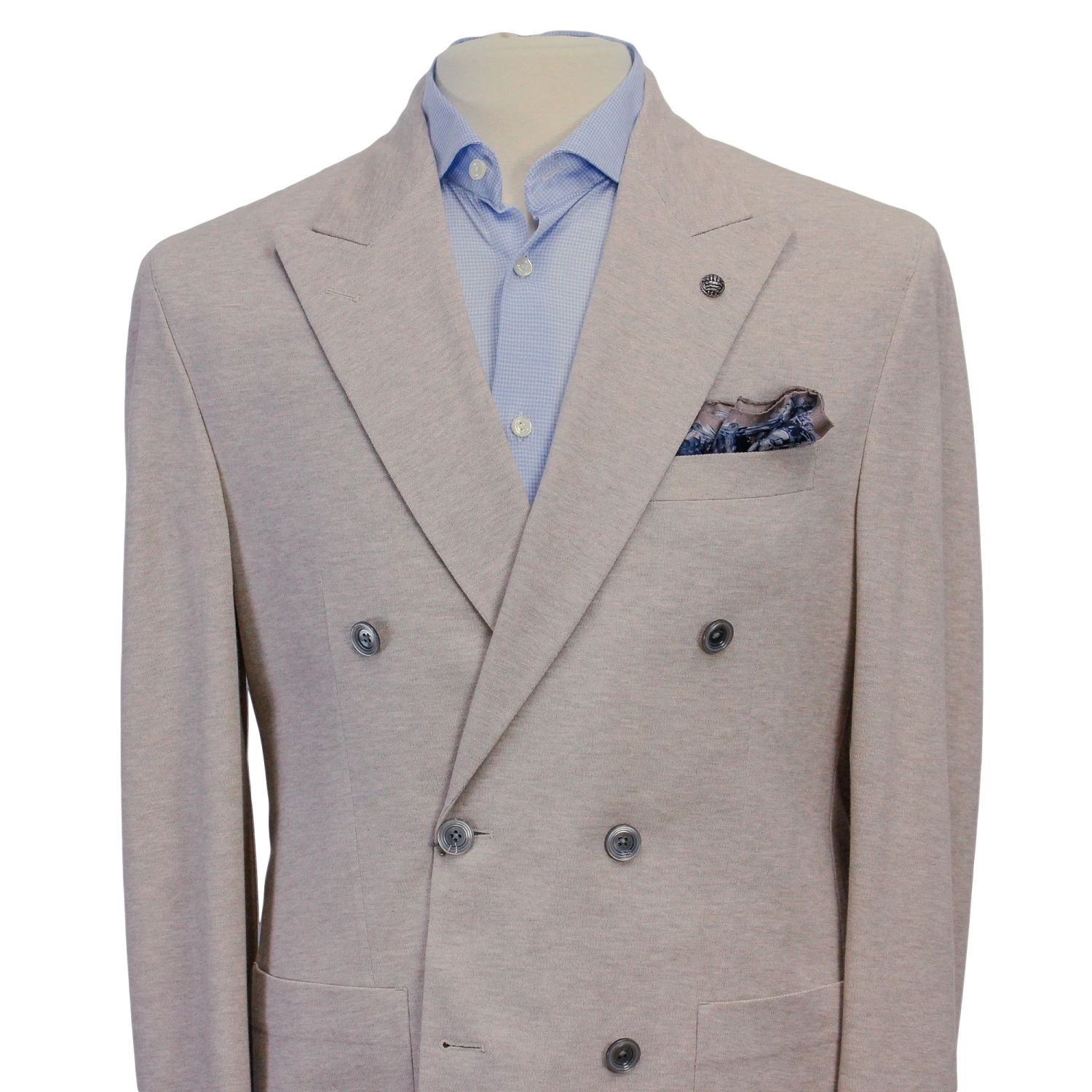 Oatmeal Double Breasted Hall Contemporary Fit Cotton Knit Sport Jacket - Jack Victor 5 Oatmeal Double Breasted Hall Contemporary Fit Cotton Knit Sport Jacket - Jack Victor - Image 3