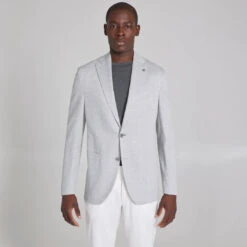 Light Gray Herringbone Hartford Contemporary Fit Cotton-Linen Knit Sport Jacket - Jack Victor