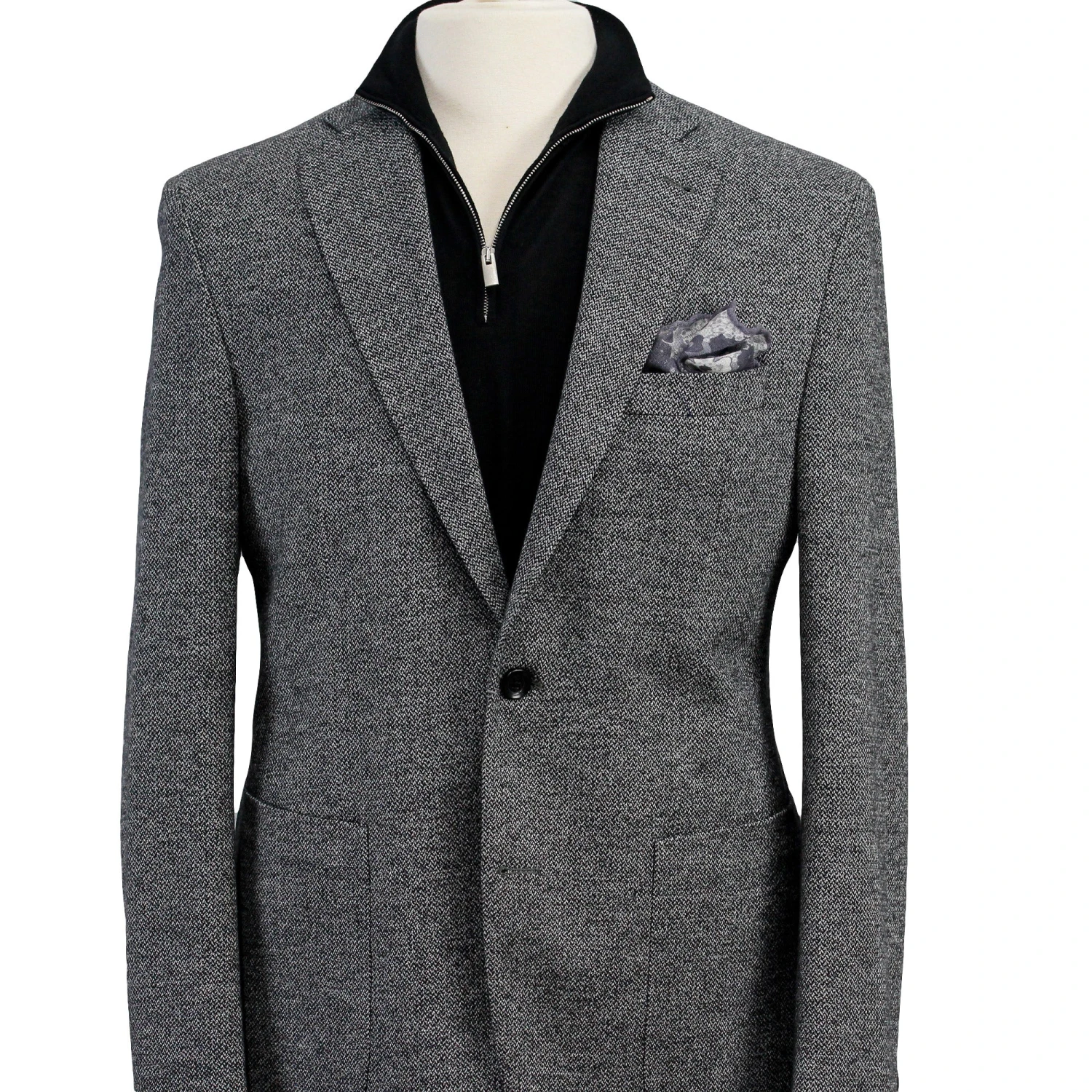 Gray Herringbone Hampton Contemporary Fit Cotton-Wool Knit Jacket - Jack Victor 4 Gray Herringbone Hampton Contemporary Fit Cotton-Wool Knit Jacket - Jack Victor - Image 2
