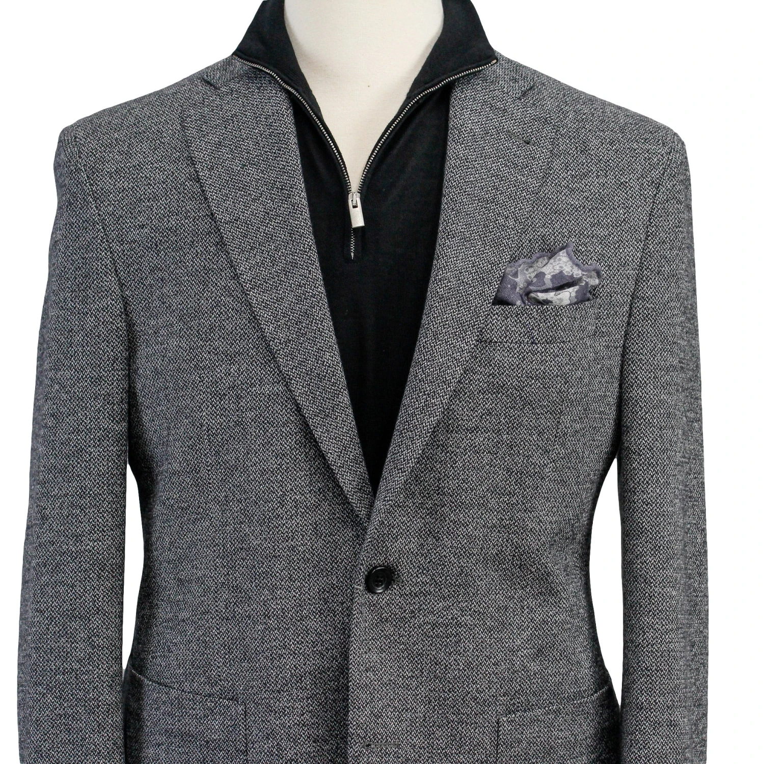 Gray Herringbone Hampton Contemporary Fit Cotton-Wool Knit Jacket - Jack Victor 5 Gray Herringbone Hampton Contemporary Fit Cotton-Wool Knit Jacket - Jack Victor - Image 3