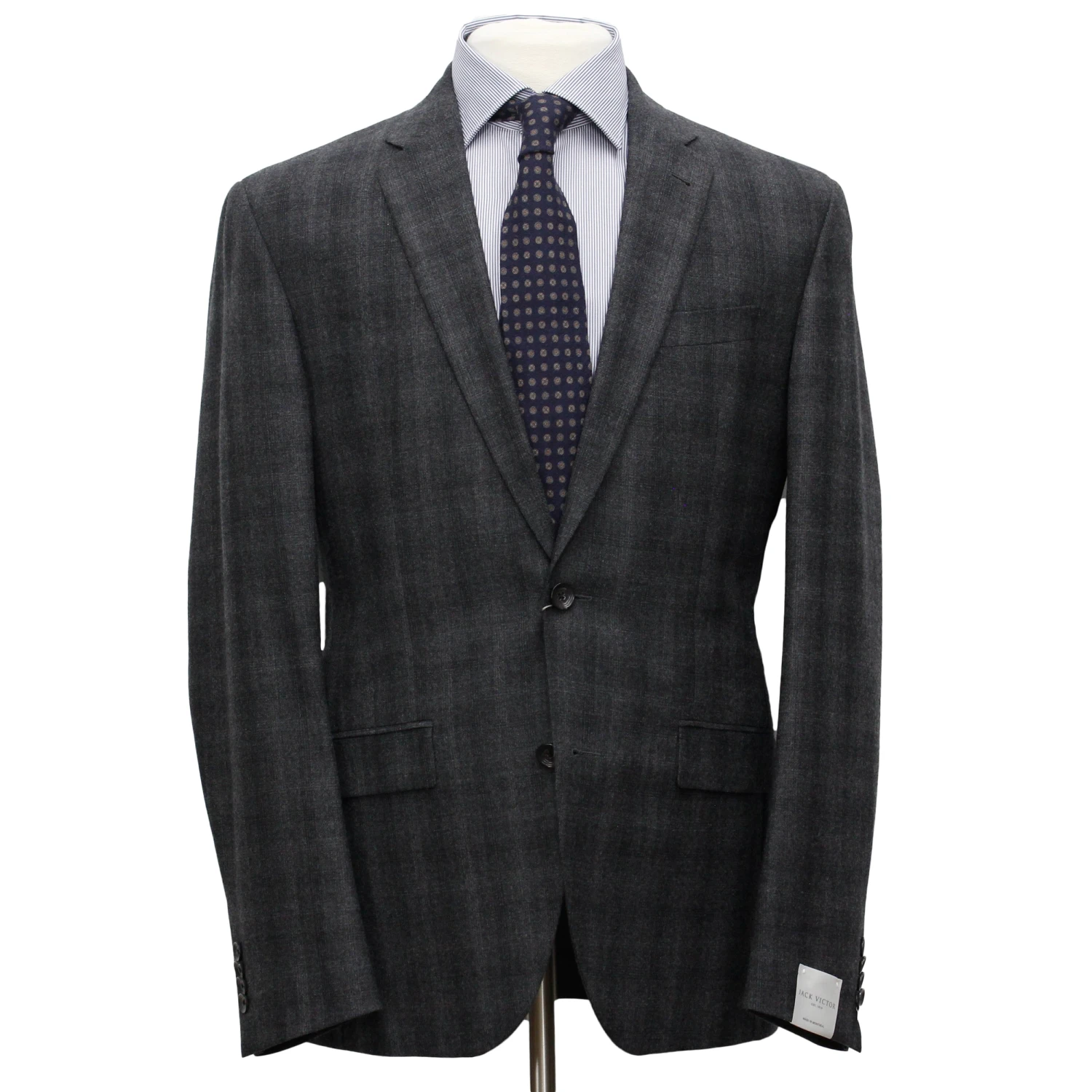 Gray Tonal Check Ink Contemporary Fit Wool-Cashmere Suit - Jack Victor 3 Gray Tonal Check Ink Contemporary Fit Wool-Cashmere Suit - Jack Victor