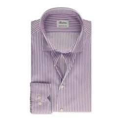 Purple Striped Cotton Twill Fitted Body Shirt - Stenströms