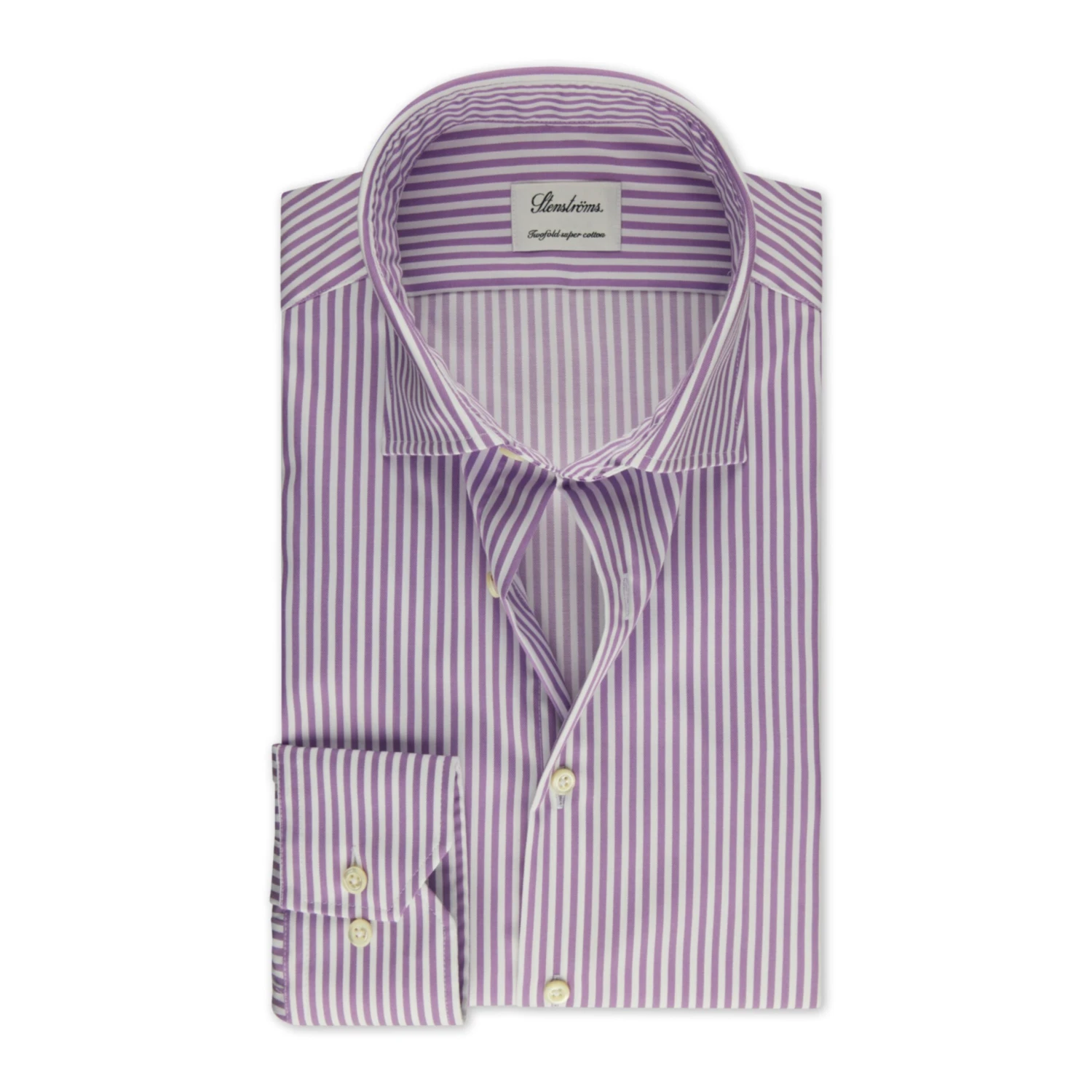 Purple Striped Cotton Twill Fitted Body Shirt - Stenströms 3 Purple Striped Cotton Twill Fitted Body Shirt - Stenströms