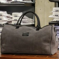 Stone Gray Suede Leather Boston Weekender Bag - Anderson's 9 Stone Gray Suede Leather Boston Weekender Bag - Anderson's -ETON Store D0011 PL11 G2 1