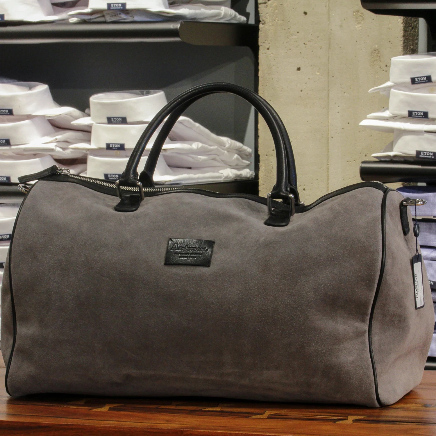 Stone Gray Suede Leather Boston Weekender Bag - Anderson's 4 Stone Gray Suede Leather Boston Weekender Bag - Anderson's - Image 2