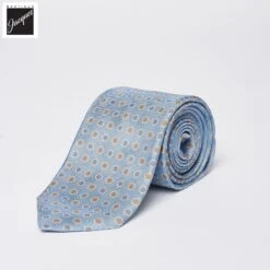 Pale Blue Floral Print Silk Tie - DION
