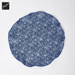 Royal Blue Floral/Medallion Reversible Silk Pocket Round - DION