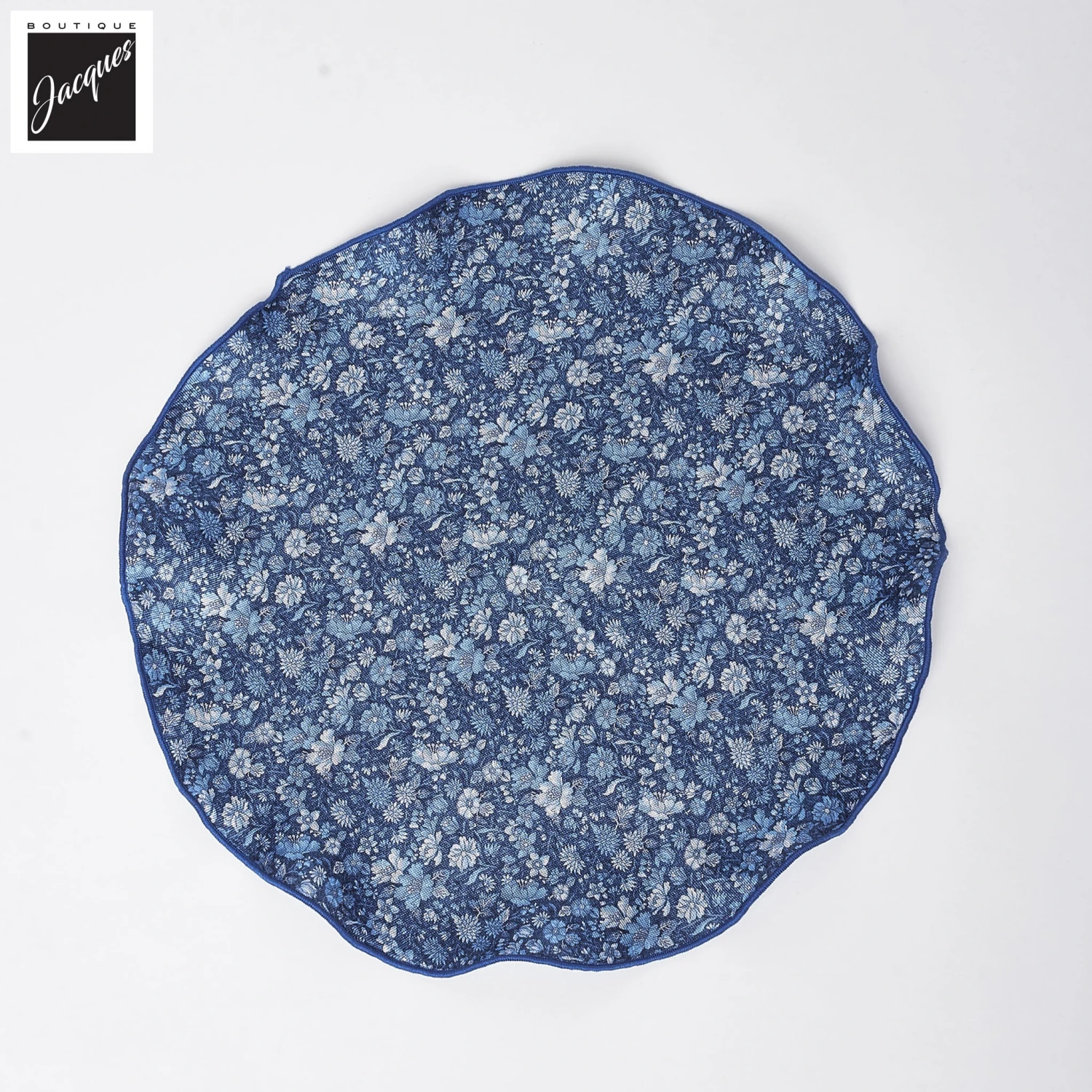 Royal Blue Floral/Medallion Reversible Silk Pocket Round - DION 3 Royal Blue Floral/Medallion Reversible Silk Pocket Round - DION