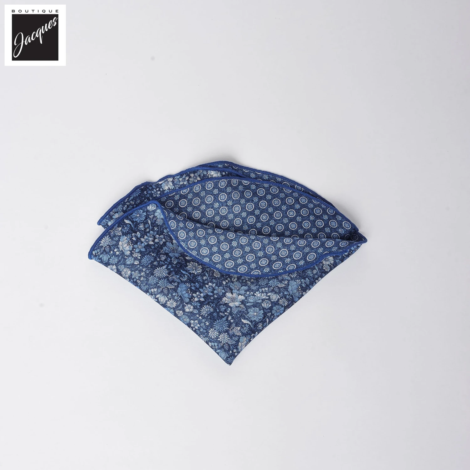 Royal Blue Floral/Medallion Reversible Silk Pocket Round - DION 5 Royal Blue Floral/Medallion Reversible Silk Pocket Round - DION - Image 3