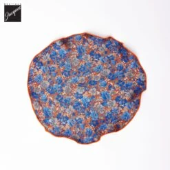 Orange & Blue Floral Reversible Silk Pocket Round - DION
