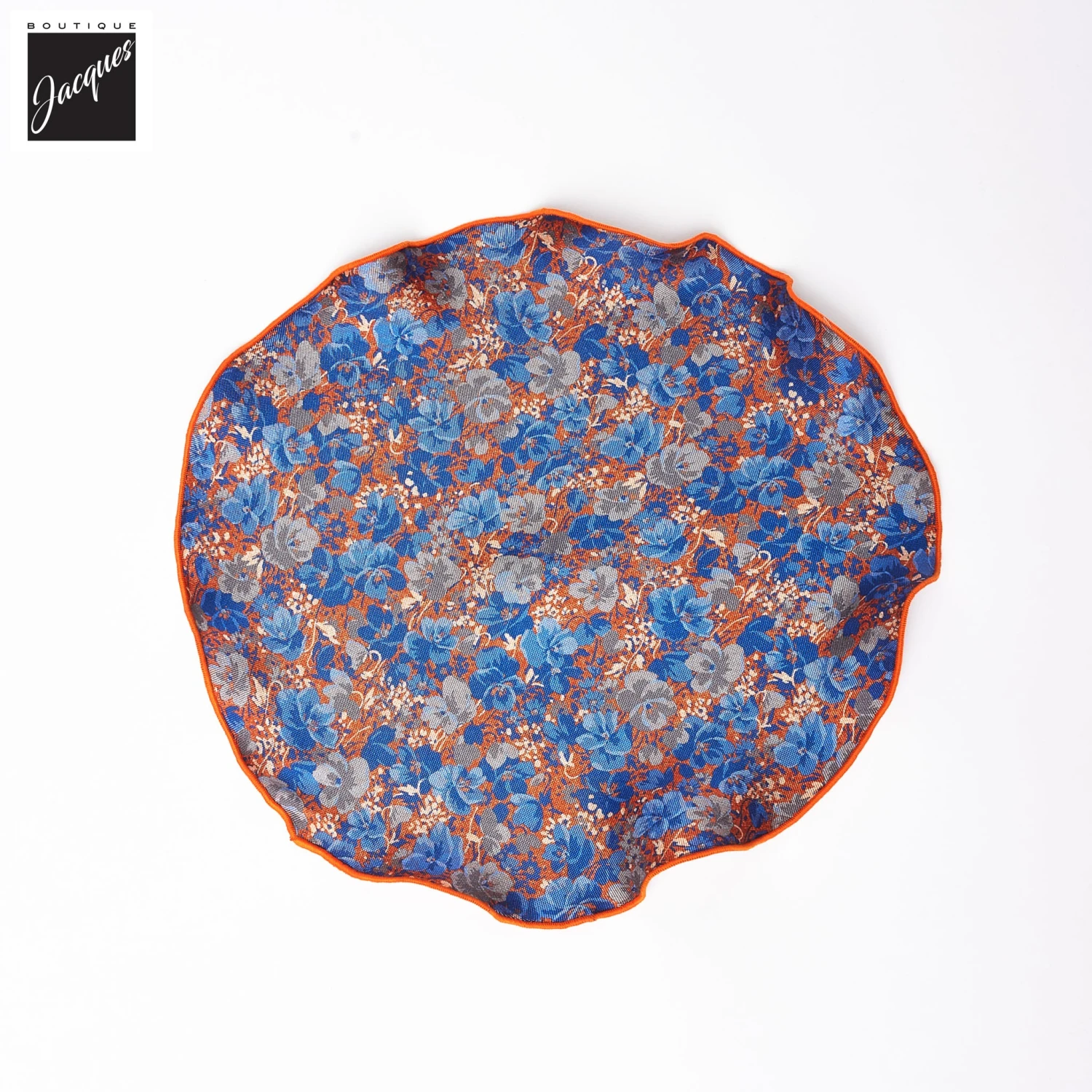 Orange & Blue Floral Reversible Silk Pocket Round - DION 3 Orange & Blue Floral Reversible Silk Pocket Round - DION