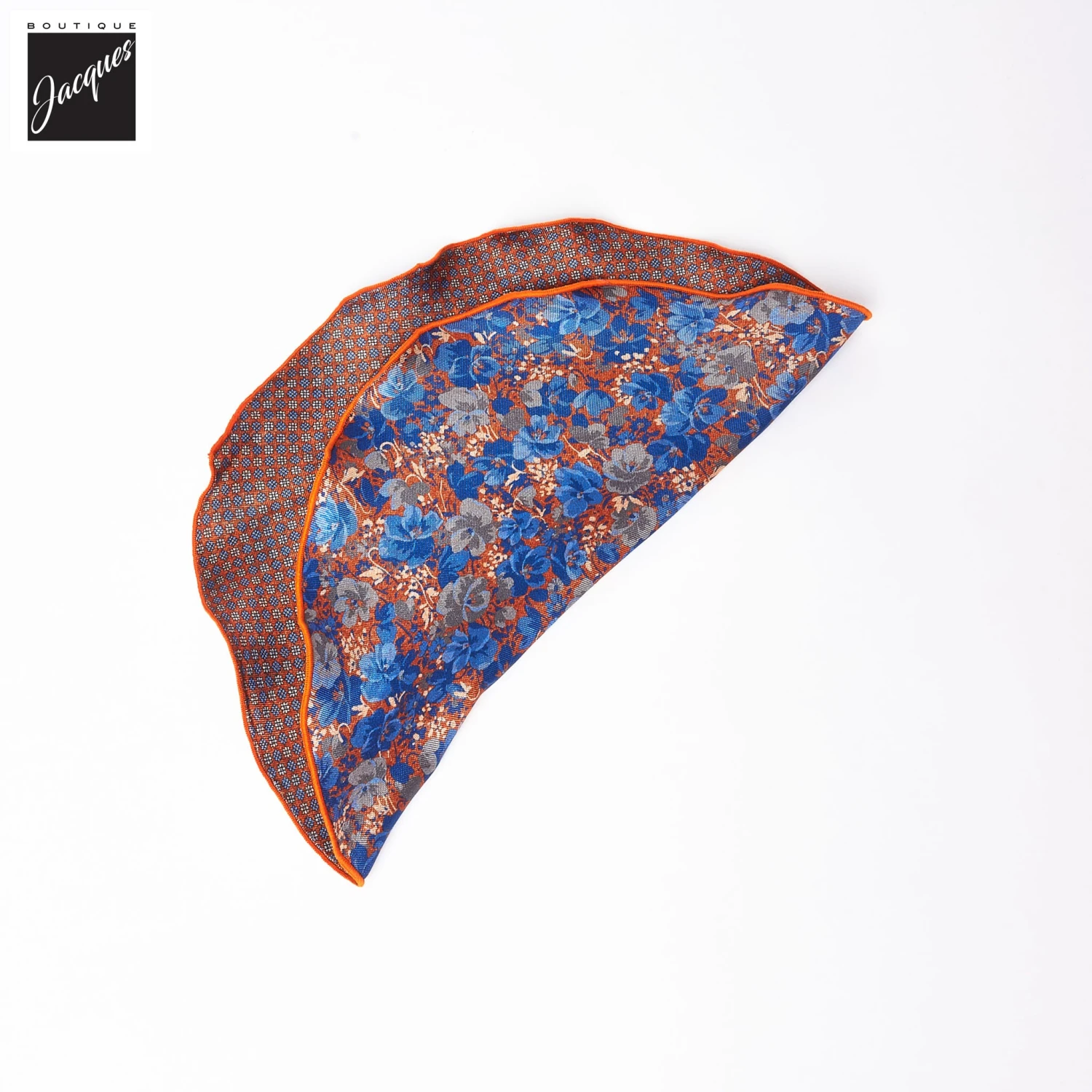 Orange & Blue Floral Reversible Silk Pocket Round - DION 4 Orange & Blue Floral Reversible Silk Pocket Round - DION - Image 2