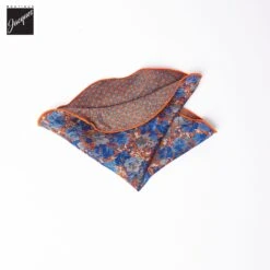 Orange & Blue Floral Reversible Silk Pocket Round - DION 7 Orange & Blue Floral Reversible Silk Pocket Round - DION -ETON Store DION54DR6170 03 3