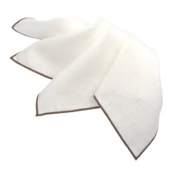 Beige Trim White Linen Pocket Square - DION