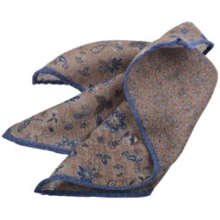 Brown And Blue Floral Reversible Wool Hankie - DION