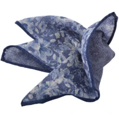 Tonal Blue Floral Reversible Wool Hankie - DION