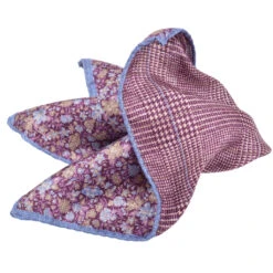 Plum Floral & Prince Of Wales Pattern Reversible Silk Pocket Square - DION