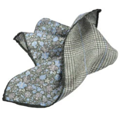 Green Floral &amp; Prince Of Wales Pattern Reversible Silk Pocket Square - DION