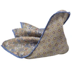 Green Floral/Medallion Patterned Reversible Silk Pocket Square - DION