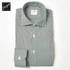 Dark Green Striped Superior Cotton Modern Fit Dress Shirt - SONRISA