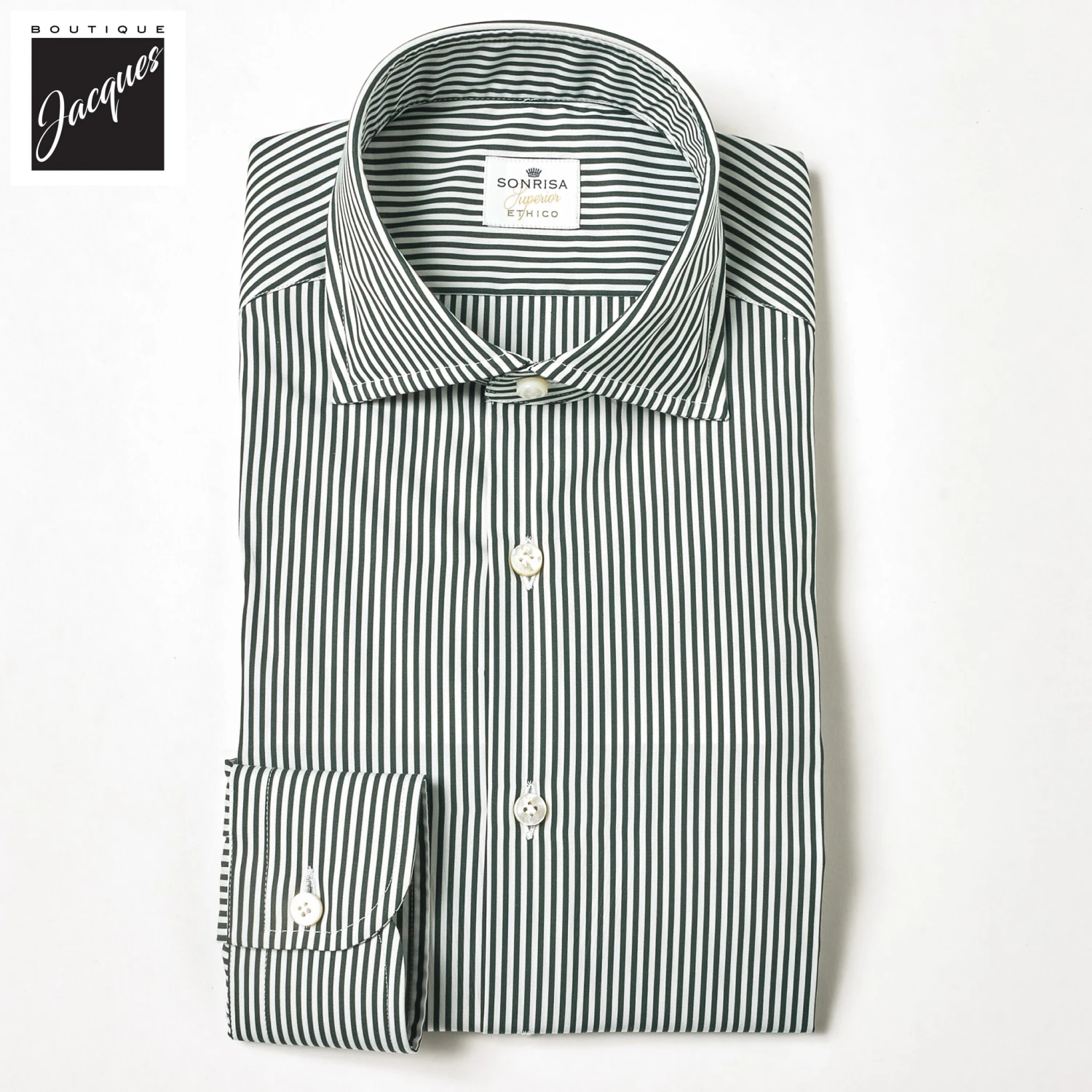 Dark Green Striped Superior Cotton Modern Fit Dress Shirt - SONRISA 3 Dark Green Striped Superior Cotton Modern Fit Dress Shirt - SONRISA