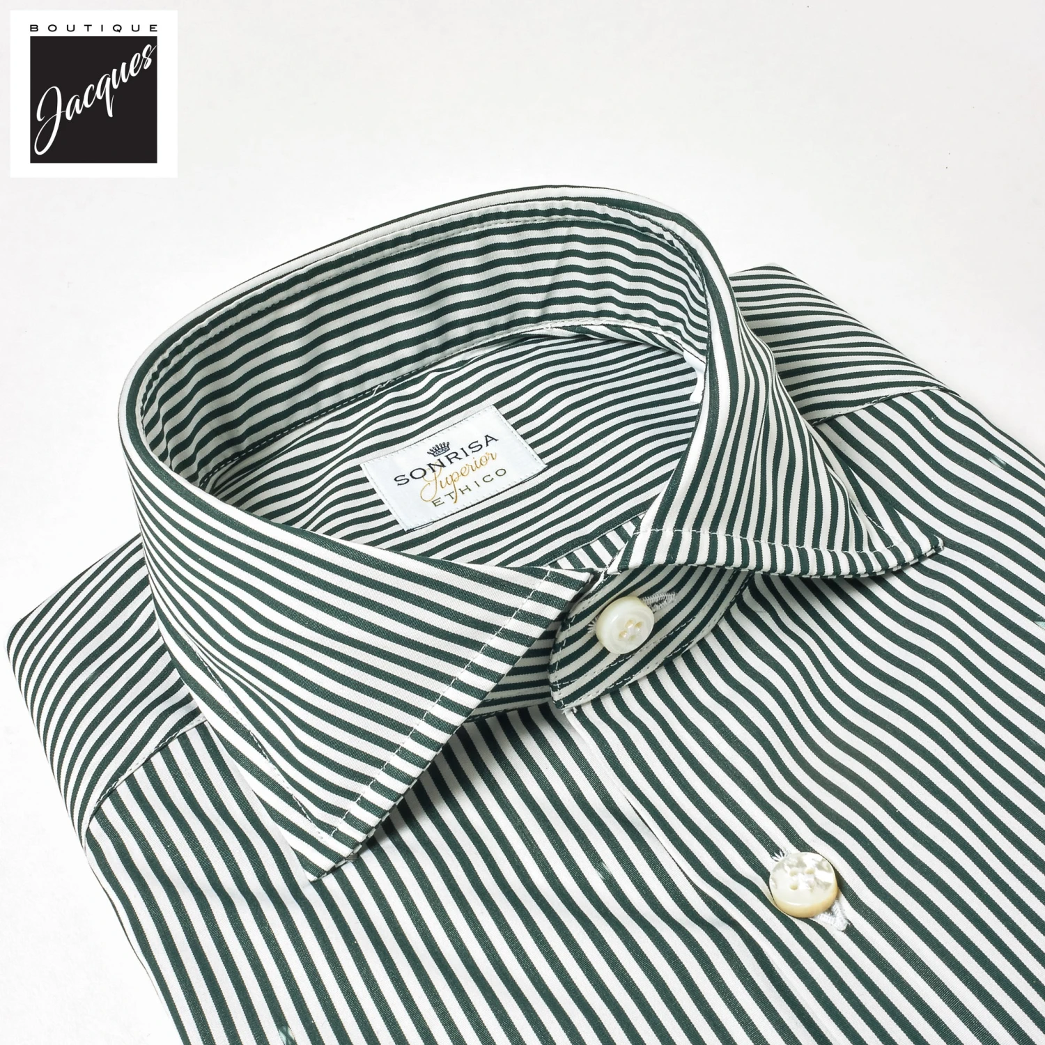 Dark Green Striped Superior Cotton Modern Fit Dress Shirt - SONRISA 4 Dark Green Striped Superior Cotton Modern Fit Dress Shirt - SONRISA - Image 2