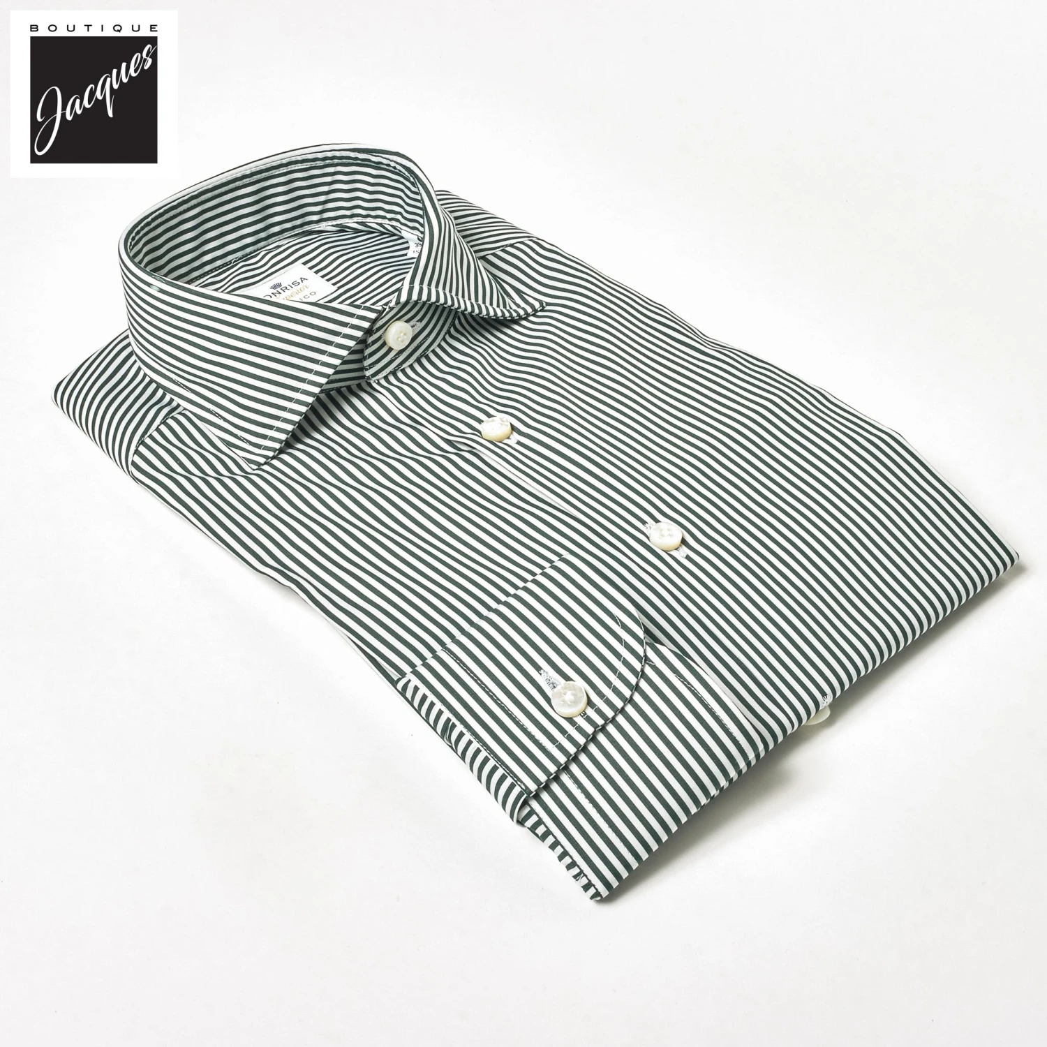 Dark Green Striped Superior Cotton Modern Fit Dress Shirt - SONRISA 5 Dark Green Striped Superior Cotton Modern Fit Dress Shirt - SONRISA - Image 3