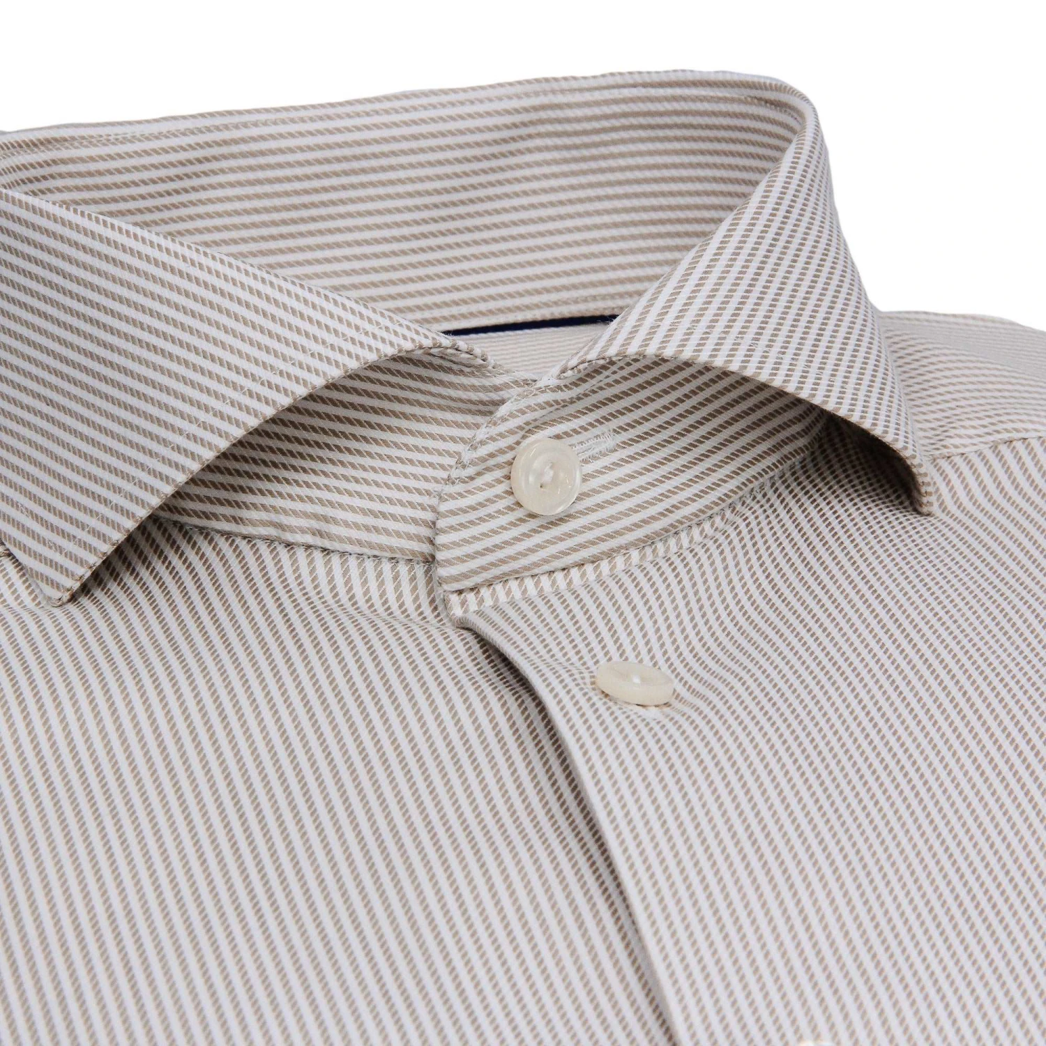 Beige Fine Striped Cotton-Tencel Slim Fit Shirt - ETON 4 Beige Fine Striped Cotton-Tencel Slim Fit Shirt - ETON - Image 2