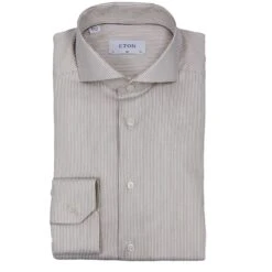 Beige Fine Striped Cotton-Tencel Slim Fit Shirt - ETON