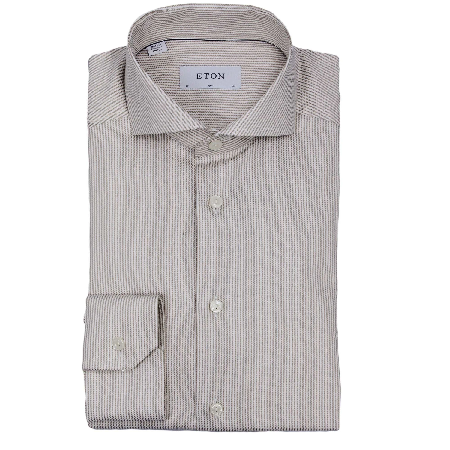 Beige Fine Striped Cotton-Tencel Slim Fit Shirt - ETON 3 Beige Fine Striped Cotton-Tencel Slim Fit Shirt - ETON