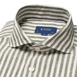 Mid Green Striped Linen Slim Fit Shirt - ETON 7 Mid Green Striped Linen Slim Fit Shirt - ETON -ETON Store F0280 65 10001142165 tshco 1 w