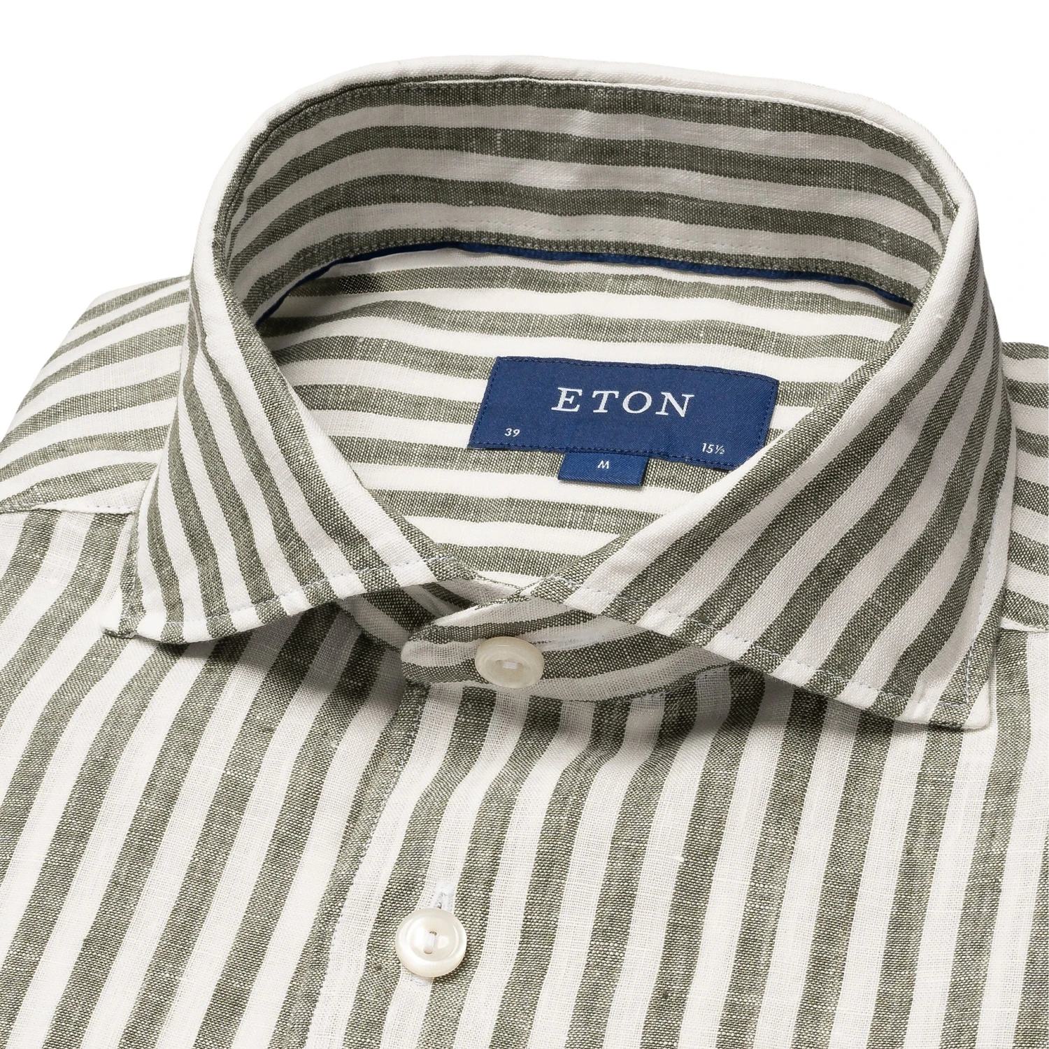 Mid Green Striped Linen Slim Fit Shirt - ETON 4 Mid Green Striped Linen Slim Fit Shirt - ETON - Image 2