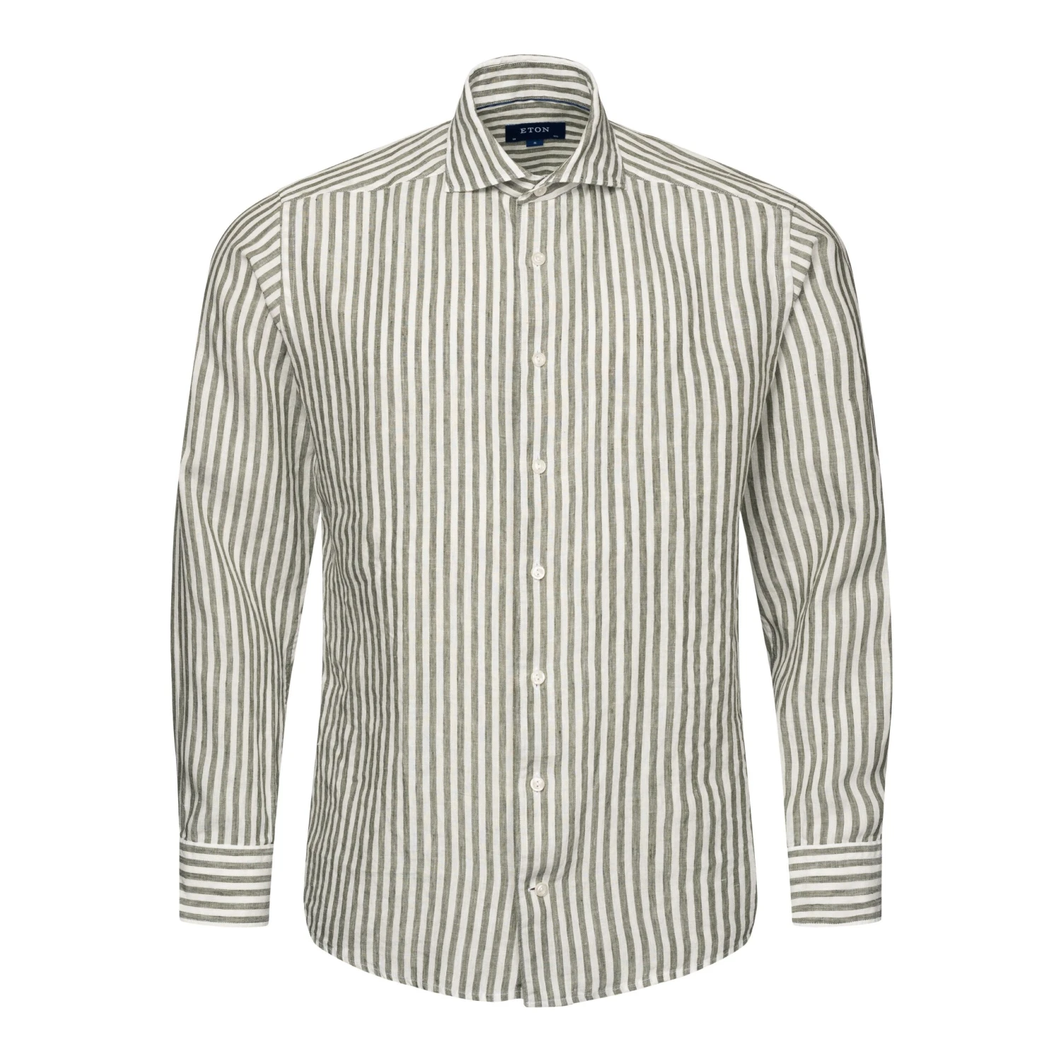 Mid Green Striped Linen Slim Fit Shirt - ETON 5 Mid Green Striped Linen Slim Fit Shirt - ETON - Image 3