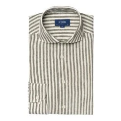 Mid Green Striped Linen Slim Fit Shirt - ETON