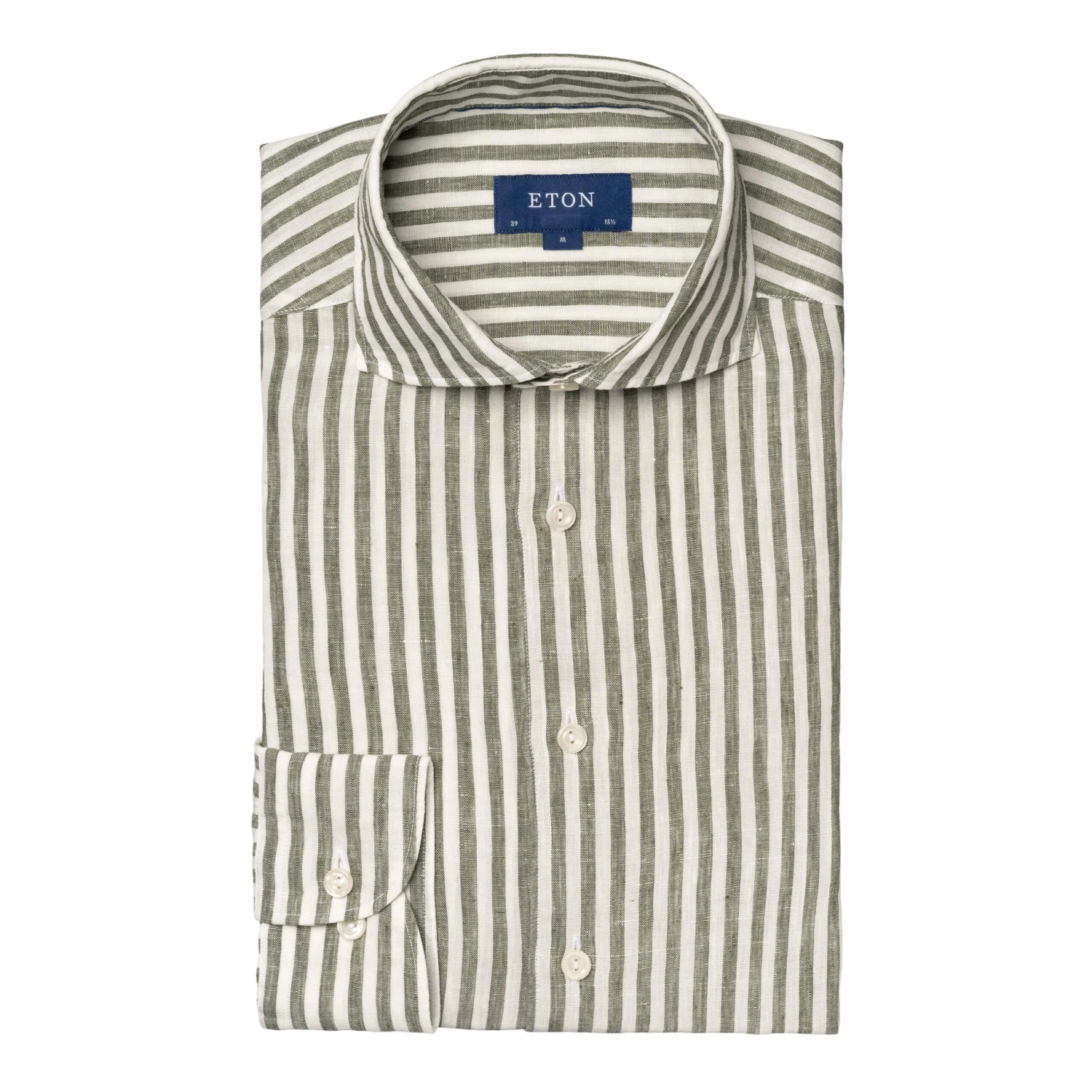 Mid Green Striped Linen Slim Fit Shirt - ETON 3 Mid Green Striped Linen Slim Fit Shirt - ETON