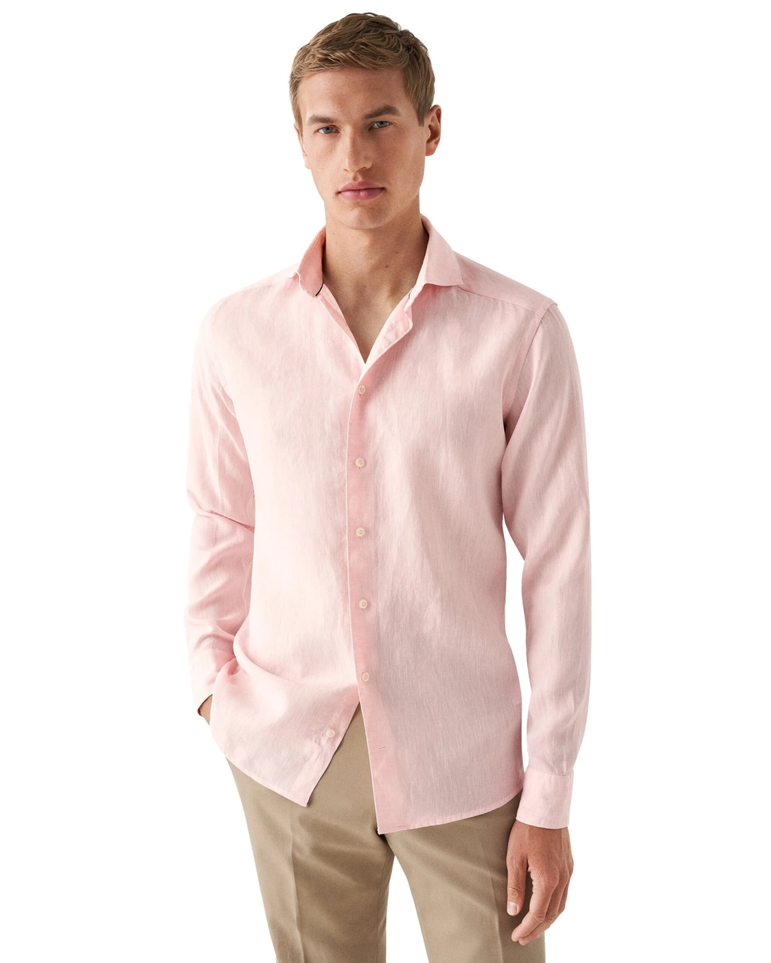 Pink Solid Linen Contemporary Fit Shirt - ETON 5 Pink Solid Linen Contemporary Fit Shirt - ETON - Image 3