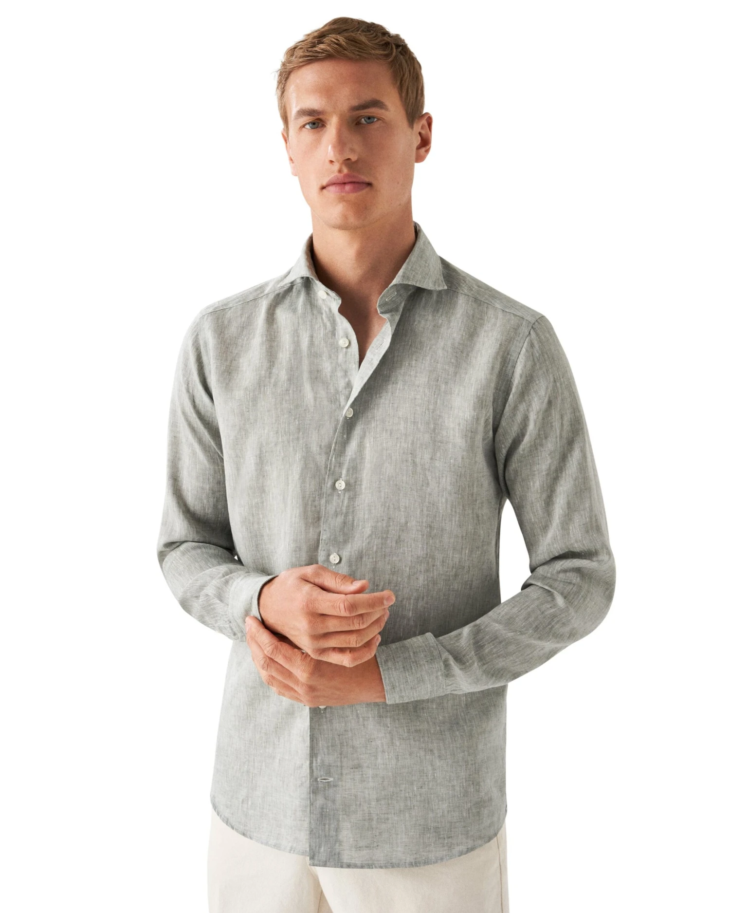 Mid Green Solid Linen Contemporary Fit Shirt - ETON 4 Mid Green Solid Linen Contemporary Fit Shirt - ETON - Image 2