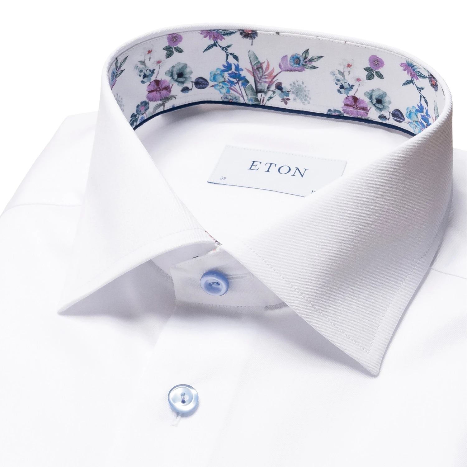 White Floral Print Effect Solid Signature Twill Slim Fit Shirt - ETON 4 White Floral Print Effect Solid Signature Twill Slim Fit Shirt - ETON - Image 2