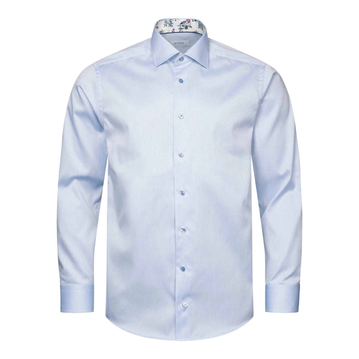 Blue Floral Print Effect Solid Signature Twill Slim Fit Shirt - ETON 5 Blue Floral Print Effect Solid Signature Twill Slim Fit Shirt - ETON - Image 3