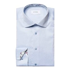 Blue Floral Print Effect Solid Signature Twill Slim Fit Shirt - ETON