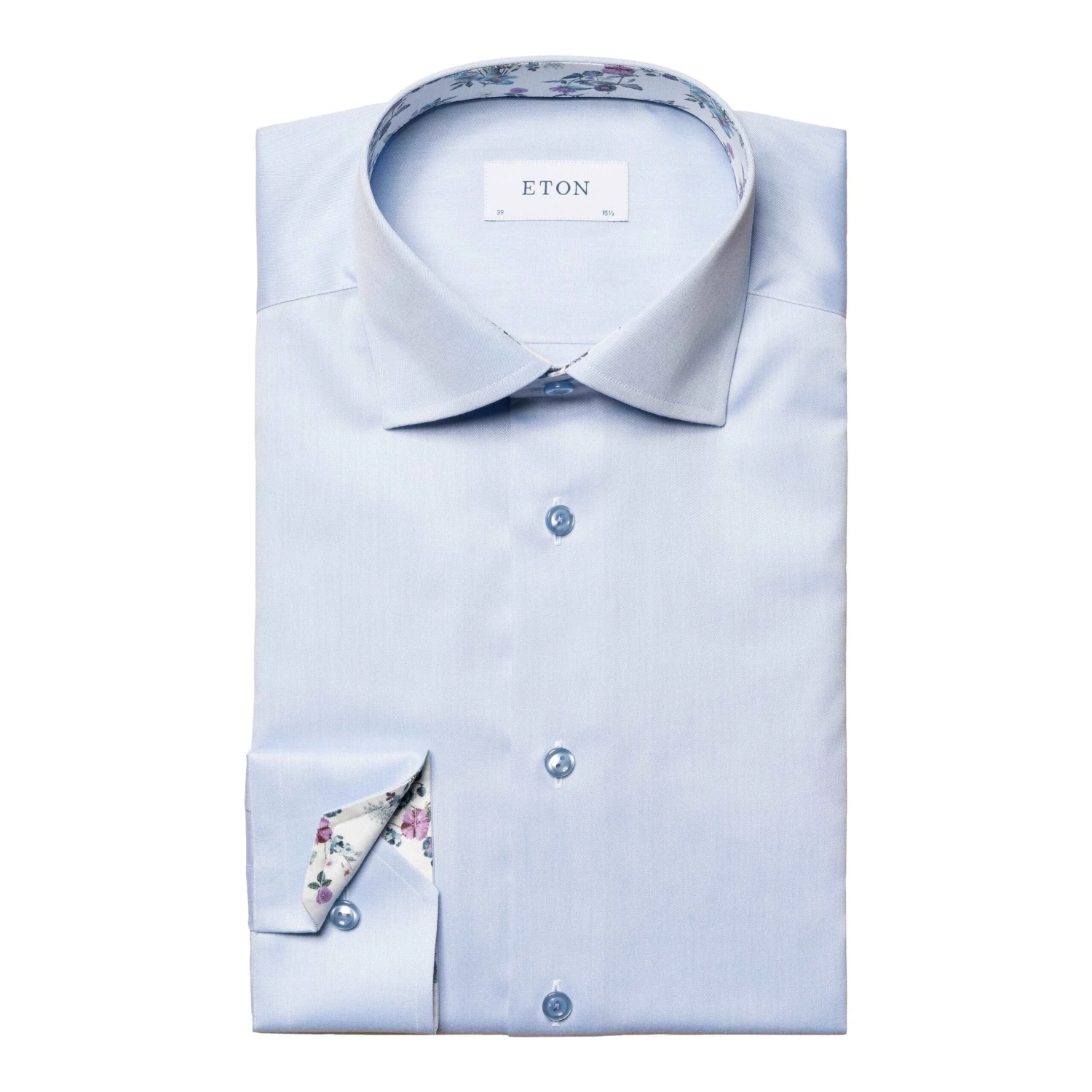 Blue Floral Print Effect Solid Signature Twill Slim Fit Shirt - ETON 3 Blue Floral Print Effect Solid Signature Twill Slim Fit Shirt - ETON
