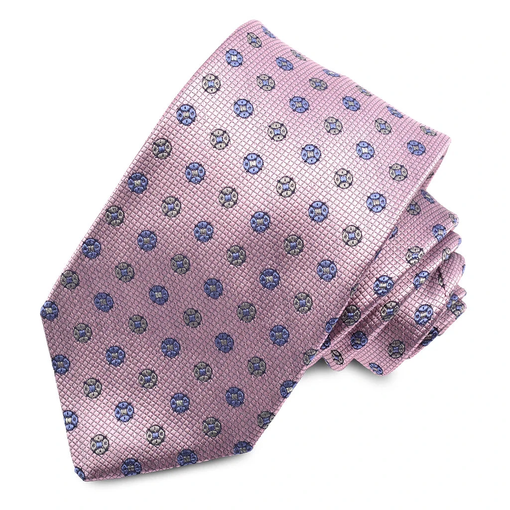 Pink Floral Medallion Woven Jacquard Silk Tie - DION 3 Pink Floral Medallion Woven Jacquard Silk Tie - DION