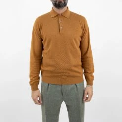 Caramel Brown Royal Merino Wool Polo Shirt - FILIPPO DE LAURENTIIS