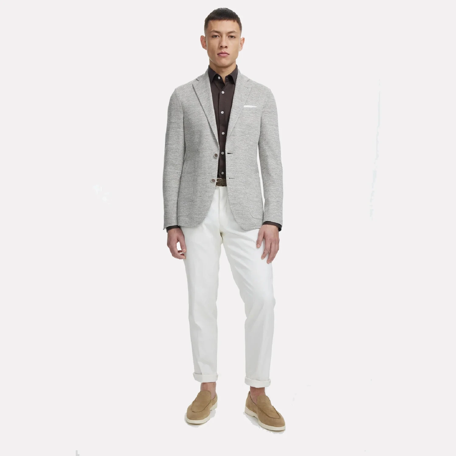 Gray Mouliné Hampton Contemporary Fit Comfortwear Knit Linen Blazer - Jack Victor 3 Gray Mouliné Hampton Contemporary Fit Comfortwear Knit Linen Blazer - Jack Victor