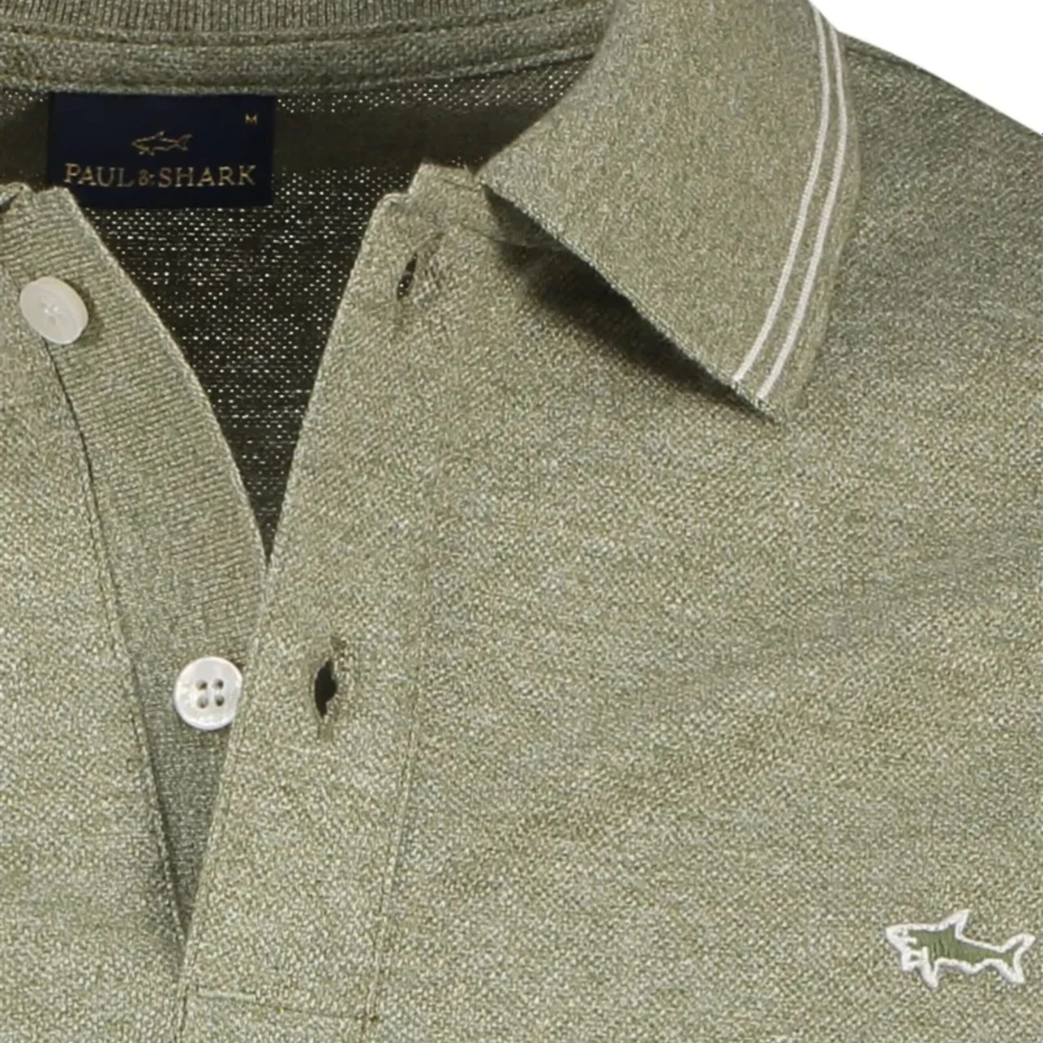 Paul&Shark Sage Green Melange Cotton Polo Shirt - PAUL & SHARK 5 Paul&Shark Sage Green Melange Cotton Polo Shirt - PAUL & SHARK - Image 3