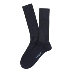 Navy Mousse Of Modal Classic Ribbed Mid-Calf Socks - Marcoliani