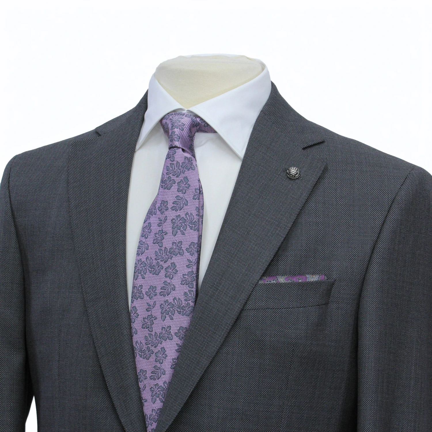 Mid Gray Semi-Solid Nailhead Esprit Modern Fit Wool Suit - Jack Victor 5 Mid Gray Semi-Solid Nailhead Esprit Modern Fit Wool Suit - Jack Victor - Image 3