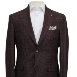Bordeaux Houndstooth Wool/Silk/Linen Montana Contemporary Sport Jacket - Jack Victor 9 Bordeaux Houndstooth Wool/Silk/Linen Montana Contemporary Sport Jacket - Jack Victor -ETON Store JACK VICTOR 1242417 MONTANA 2